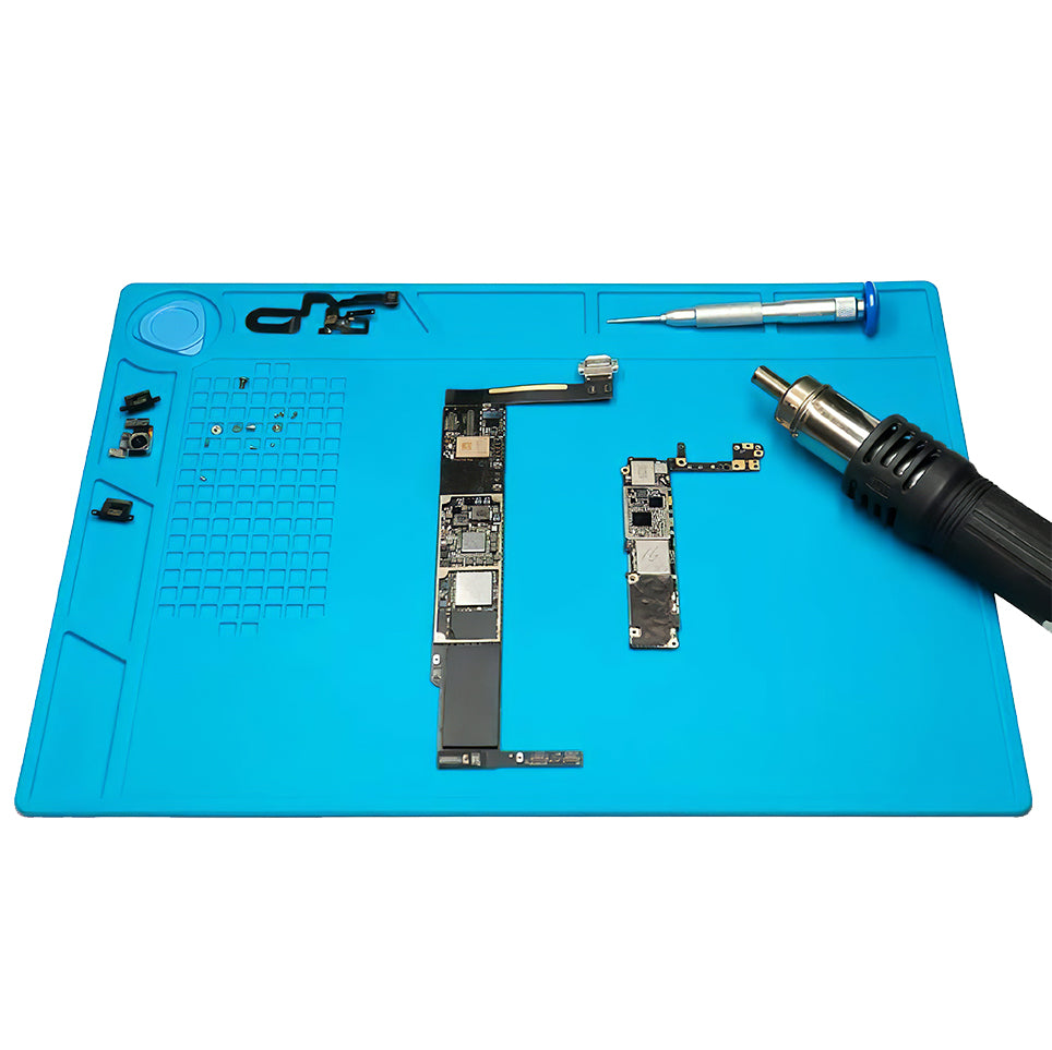 CPB S160 Silicone Soldering Mat Kit - Magnetic Mat with Screw Position -  ESD Strap and 3 Tweezers, Heat Resistant Electronic Repair Work Mat for
