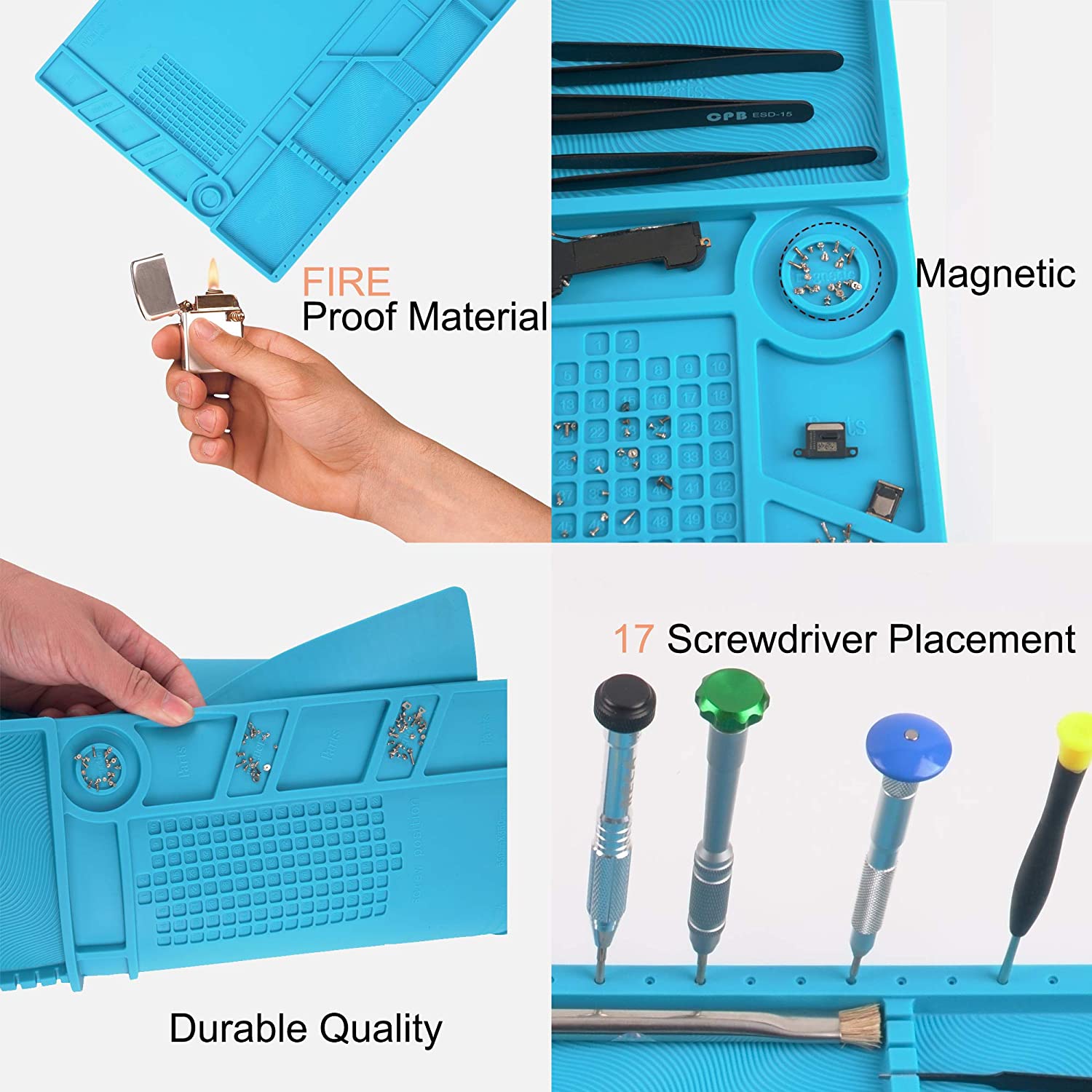 Heat Insulation Silicon Repair Mat Soldering Station Mat 932°F Anti-Static Magnetic  Mat for Electronic Phone Laptop Watch Repair